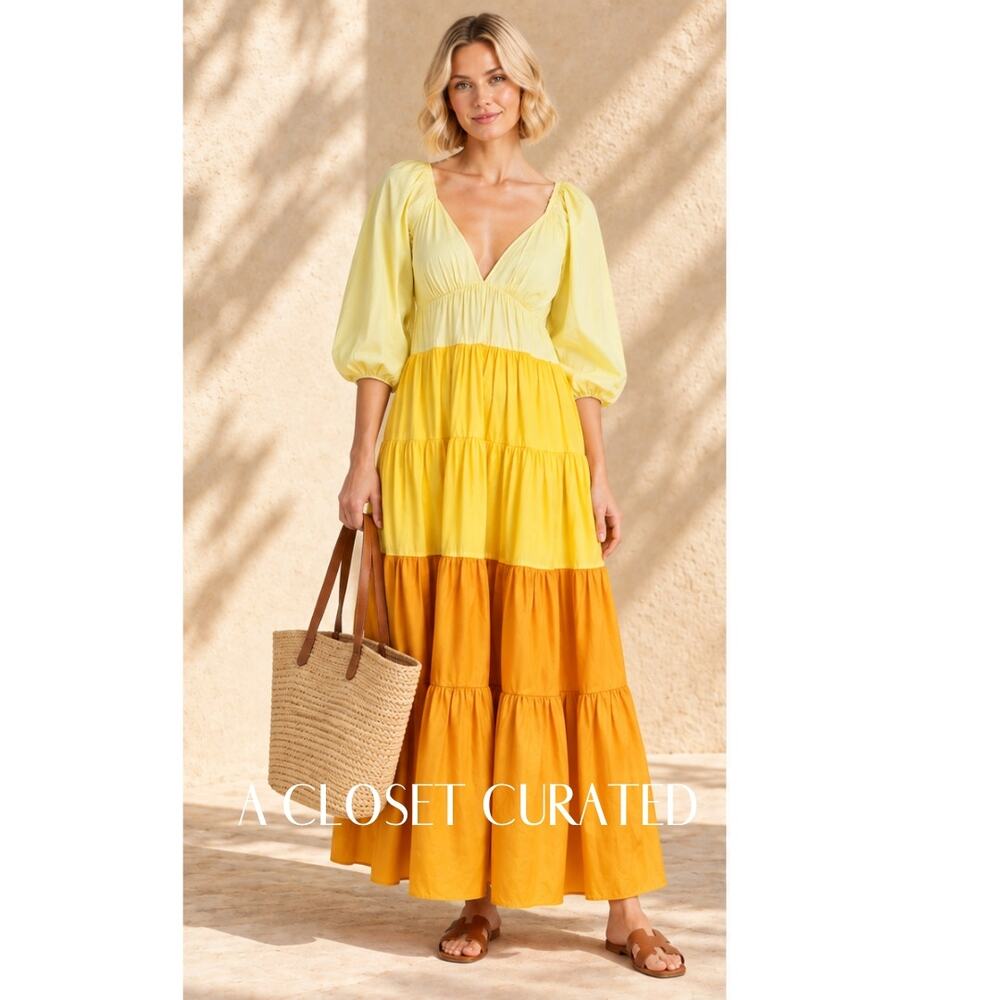 Staud Meadow Maxi Dress XS Yellow NEW